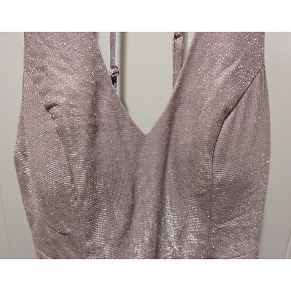 Soieblu Glitter Blush Pink Silver Shimmer Halter Strappy Party Mini Dress Size S - Picture 3 of 13